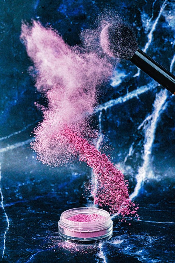 cosmetics, brush, makeup, dust, glamour, paint, powder, splash, beauty, blusher, studio, closeup, up, skin